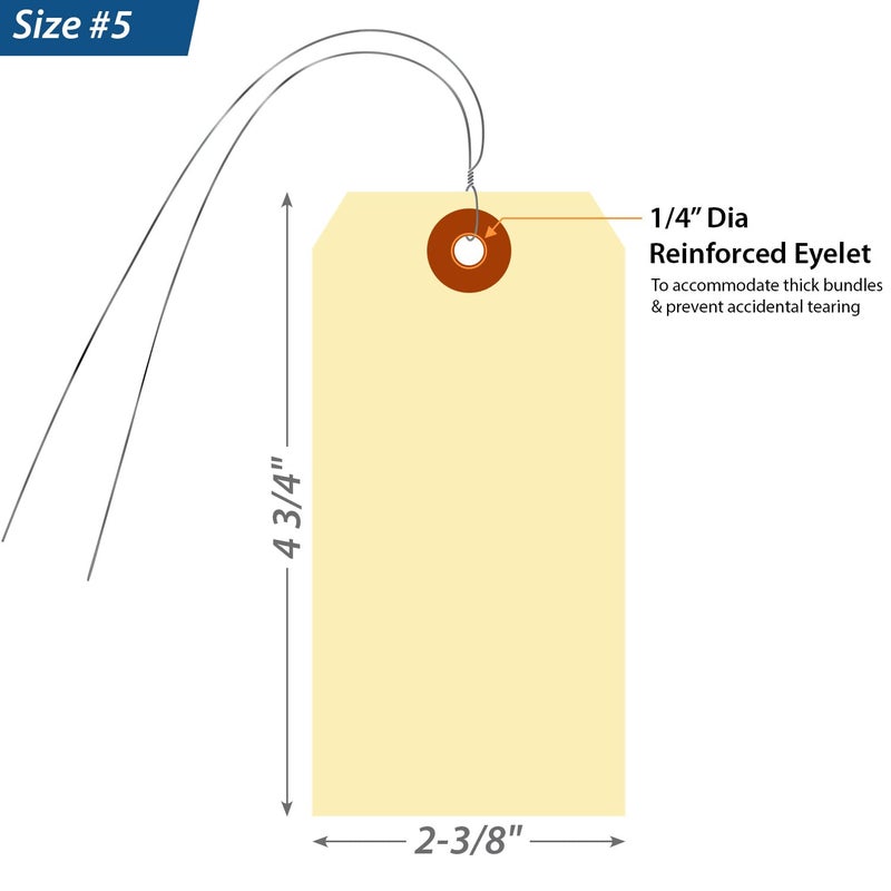 SmartSign Blank Manila Tags with Wire (Pre-Attached)- Pack of 100, Size-5, 13pt Thick Cardstock Shipping Tag, 4 3/4" x 2 3/8" Paper Hang Tags with Reinforced Fiber Patch - Image 3